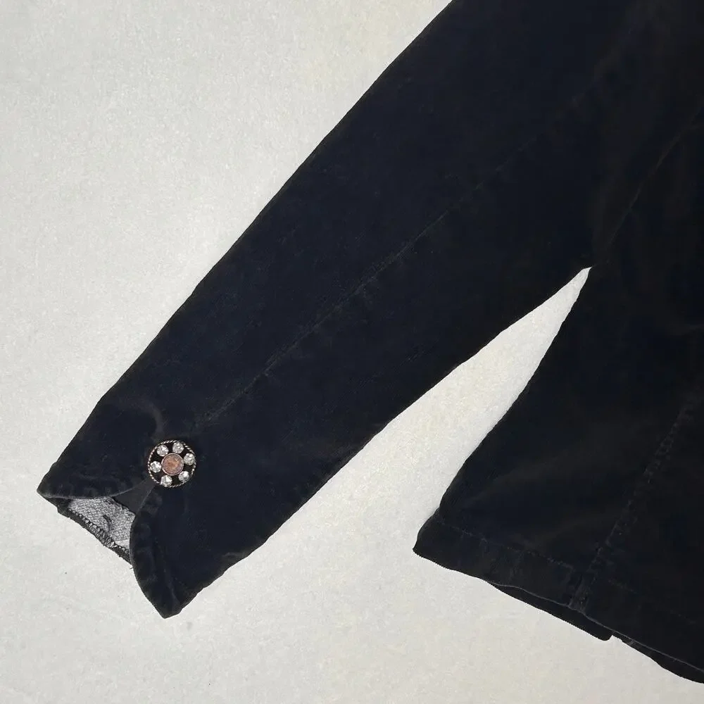 Vintage Y2K Velvet Blazer Women's Cropped WhimsiGoth Office Black Jacket Size M - Picture 6 of 9